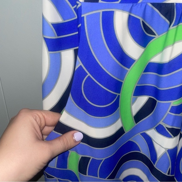 Jude Connally Blue Art Deco Cap Short Sleeve Knee Length Dress Small - Picture 3 of 5